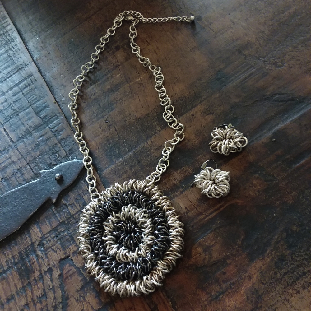 Silver & Gunmetal Link Necklace & Earrings